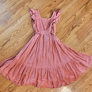 S Free People Takin' A Chance Linen Cotton Prairie Boho Dress Backless Midi Line